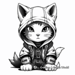 Mysterious Hooded Cat Ninja Coloring Pages 1
