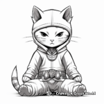 Peaceful Cat Ninja in a Zen Position Coloring Pages 3