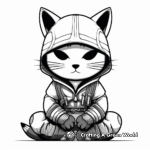 Peaceful Cat Ninja in a Zen Position Coloring Pages 4