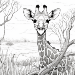 Peaceful Giraffe in the Savanna Coloring Pages 2