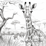 Peaceful Giraffe in the Savanna Coloring Pages 3