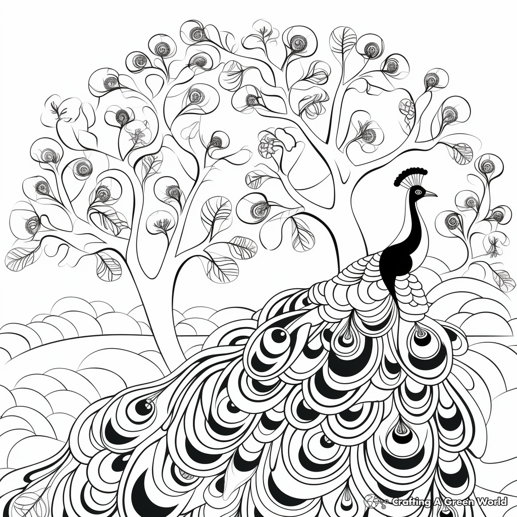 Peacock-in-Nature Abstract Coloring Pages 3