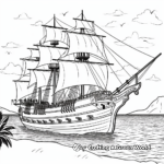 Pirate Ship at Sunset: Seascape Scene Coloring Pages 1