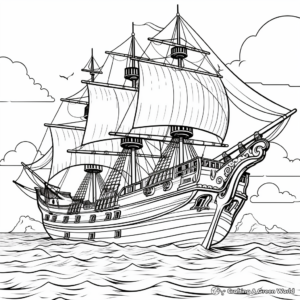 Pirate Ship at Sunset: Seascape Scene Coloring Pages 2