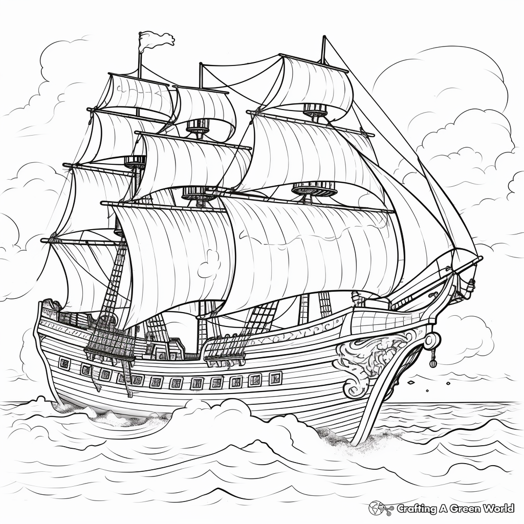 Pirate Ship in a Storm: Weather Scene Coloring Pages 1