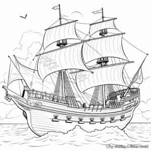 Pirate Ship in a Storm: Weather Scene Coloring Pages 2