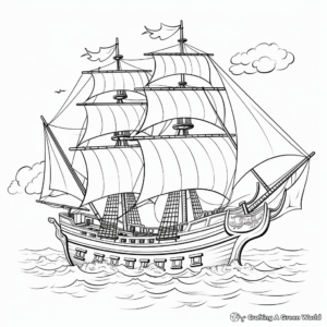 Pirate Ship in a Storm: Weather Scene Coloring Pages 3