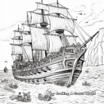 Pirate Ship in Battle Scene Coloring Pages 1
