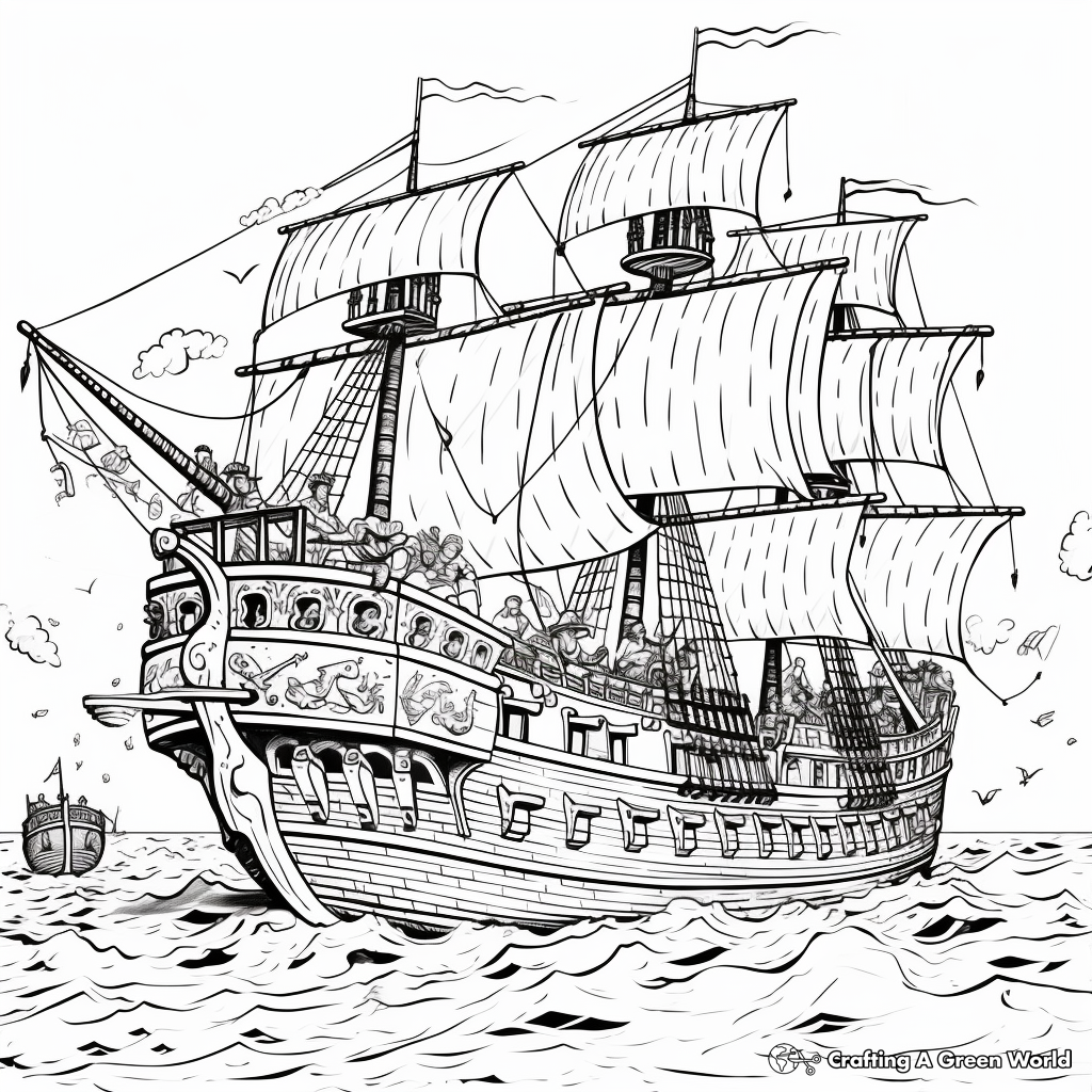 Pirate Ship in Battle Scene Coloring Pages 3