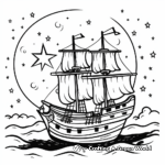Pirate Ship under the Starry Night: Night Scene Coloring Pages 2