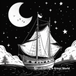 Pirate Ship under the Starry Night: Night Scene Coloring Pages 3