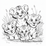 Playful Tiger Cubs with Family Coloring Pages 1