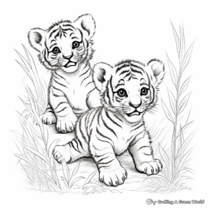 Playful Tiger Cubs: Baby Tigers Interaction Scene Coloring Pages 1