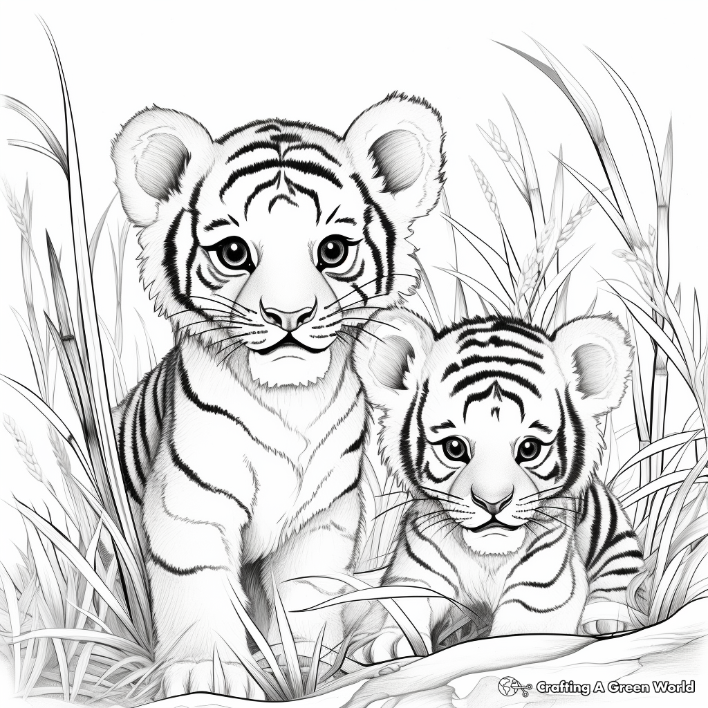 Playful Tiger Cubs: Baby Tigers Interaction Scene Coloring Pages 2