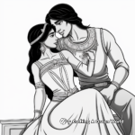 Princess Jasmine and Aladdin Romantic Moment Coloring Pages 1