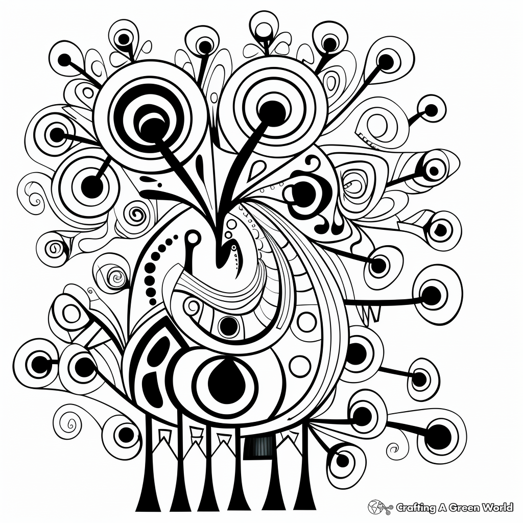 Psychedelic Abstract Peacock Coloring Pages 1