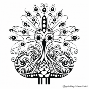 Psychedelic Abstract Peacock Coloring Pages 4