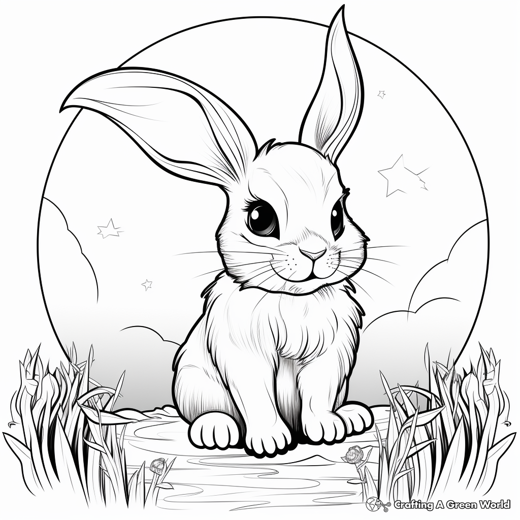 Rabbit and Moonlight Detailed Coloring Pages for Adults 3