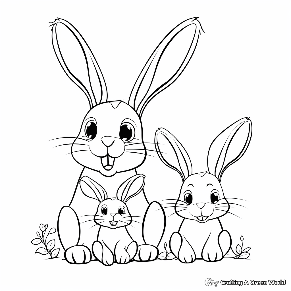 Rabbit Family Coloring Pages: Mother, Father, and Kits 3