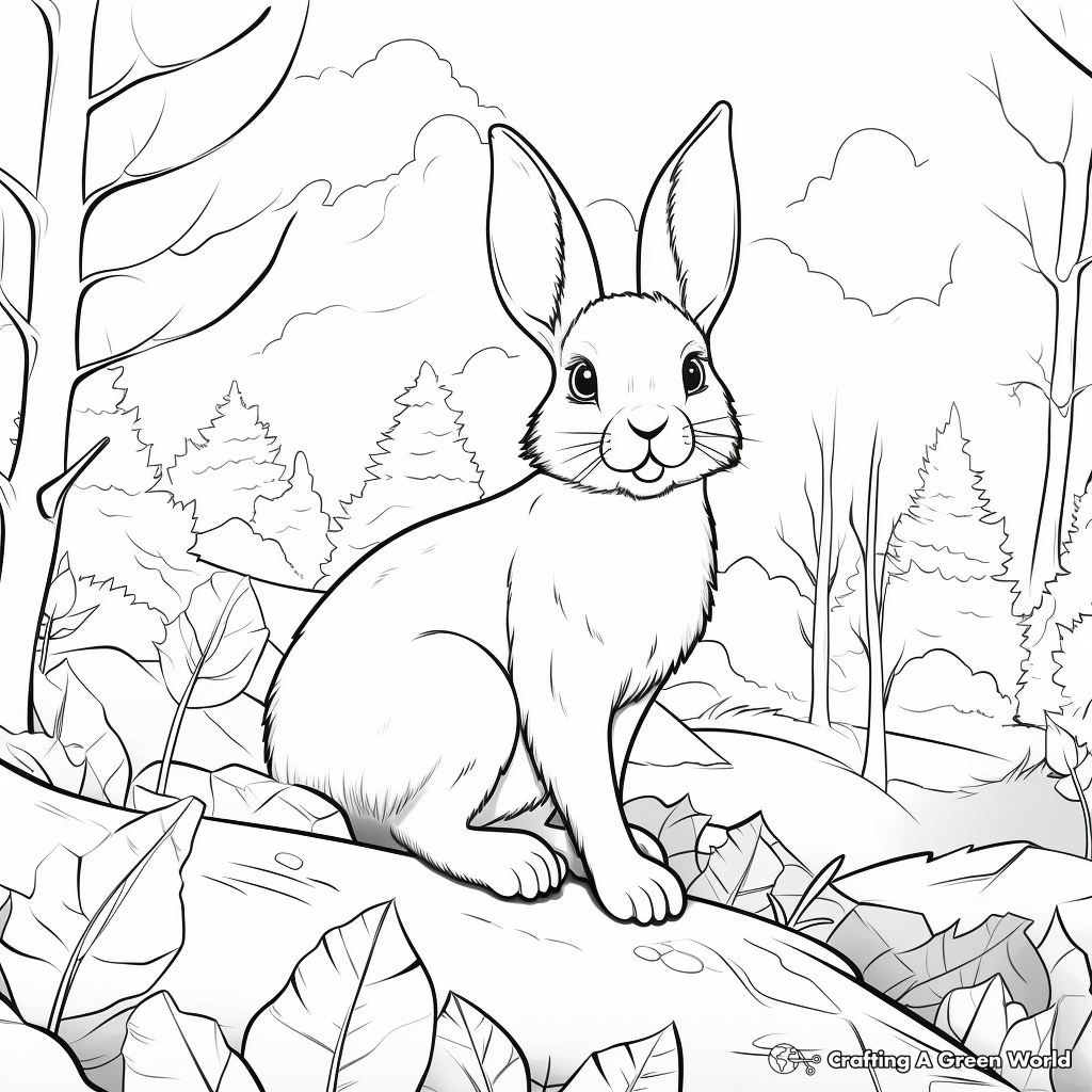 Rabbit in the Wild: Forest-Scene Coloring Pages 1