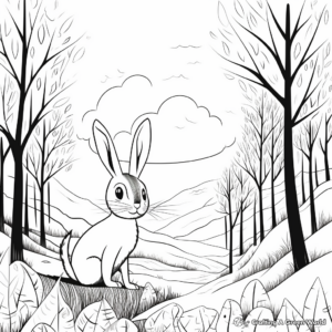Rabbit in the Wild: Forest-Scene Coloring Pages 2
