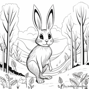 Rabbit in the Wild: Forest-Scene Coloring Pages 4