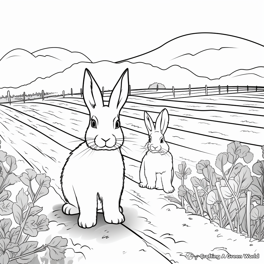 Rabbits in the Farm: Field-Scene Coloring Pages 1