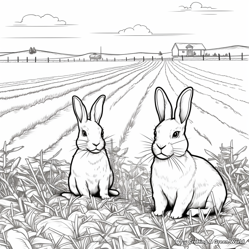 Rabbits in the Farm: Field-Scene Coloring Pages 3