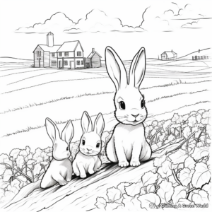Rabbits in the Farm: Field-Scene Coloring Pages 4