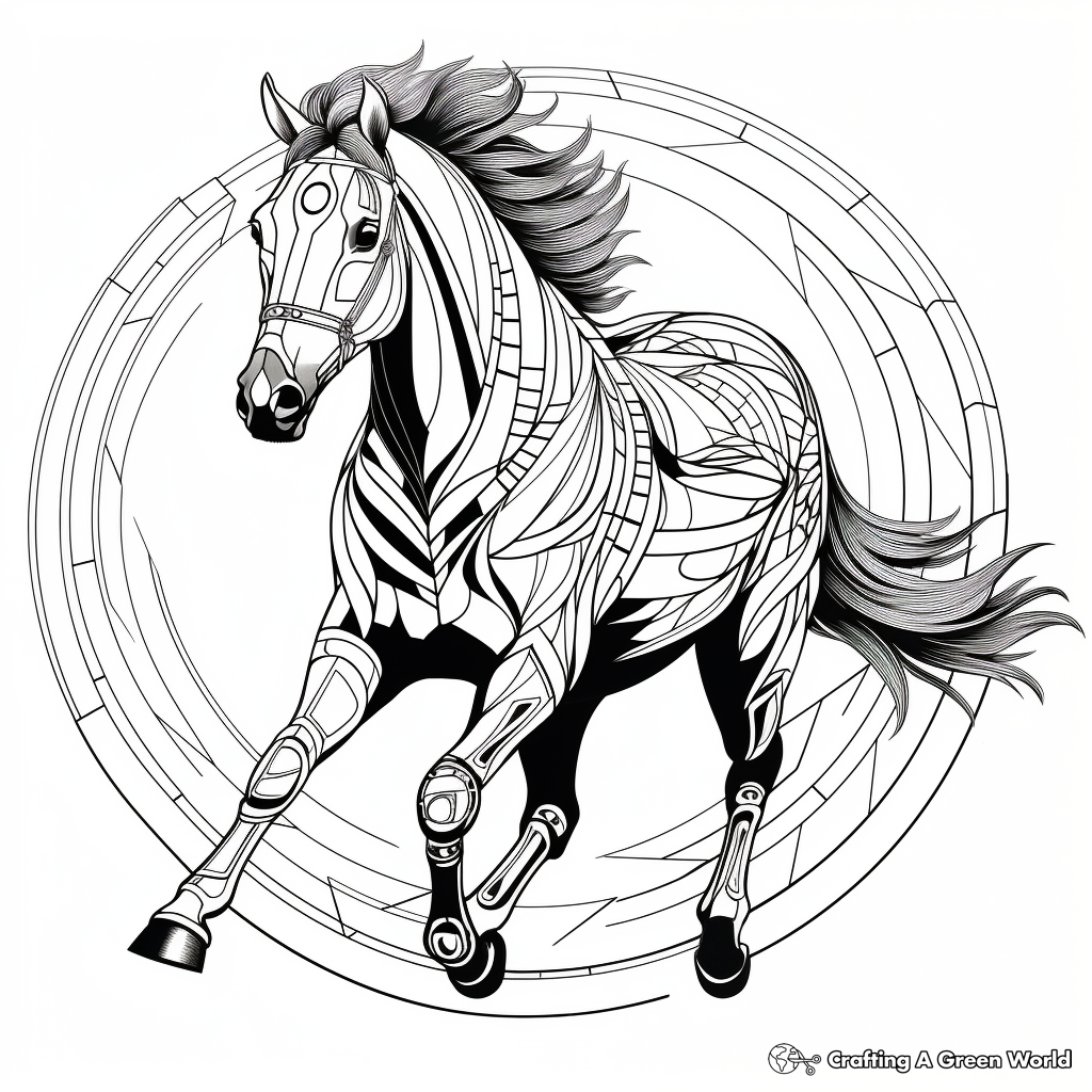 Race Horse Mandala Coloring Pages: Speed and Agility 1