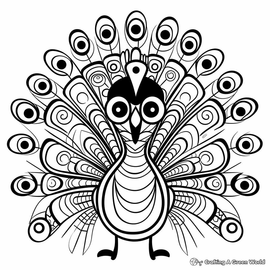 Rainbow-Colored Abstract Peacock Coloring Pages 1