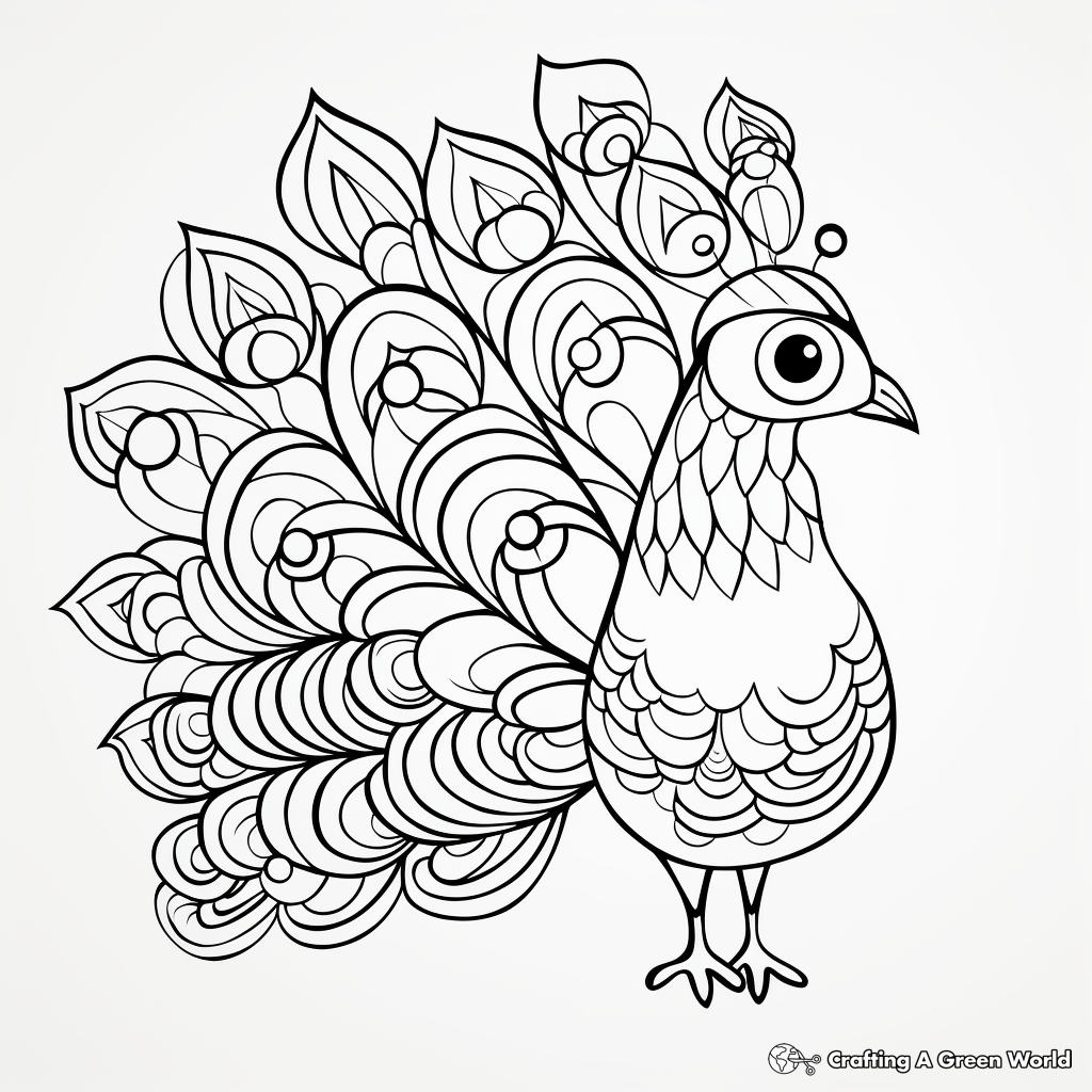 Rainbow-Colored Abstract Peacock Coloring Pages 2