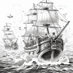 Realistic Sea Battles: Ship-Scene Pirate Coloring Pages 2