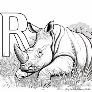 Resting Rhino with Letter R Coloring Book Page 2