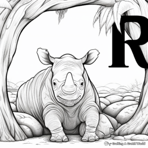 Resting Rhino with Letter R Coloring Book Page 3