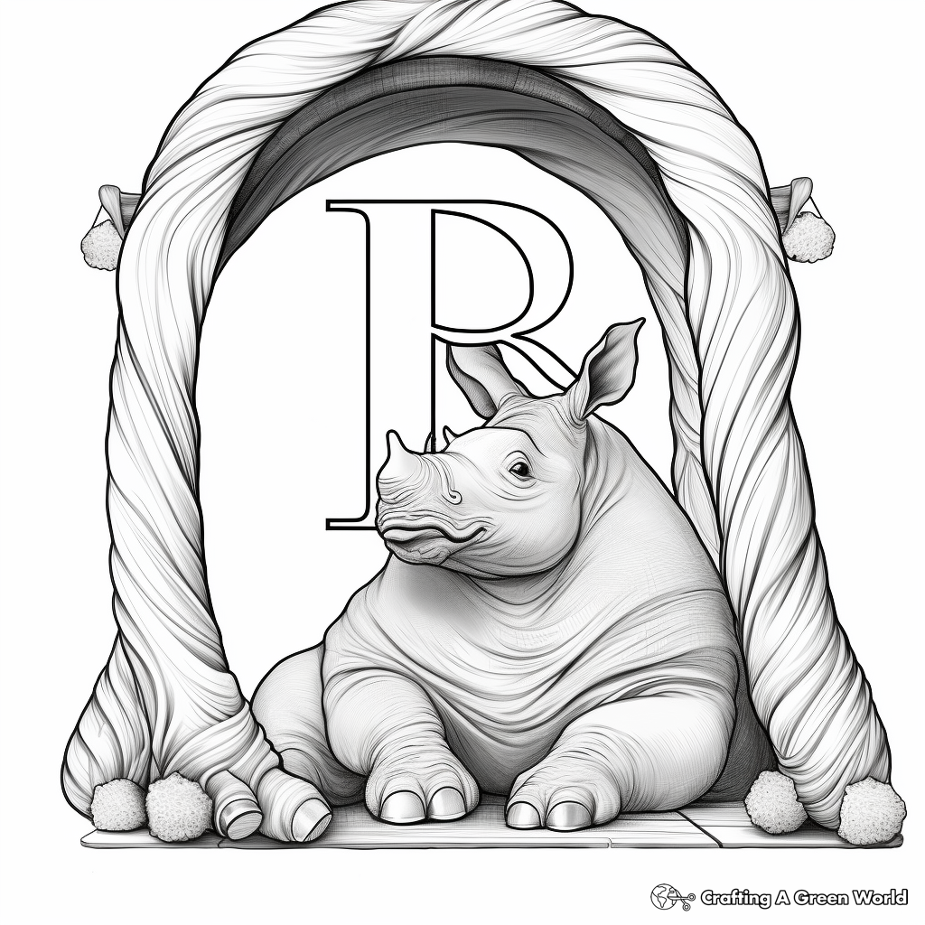 Resting Rhino with Letter R Coloring Book Page 4
