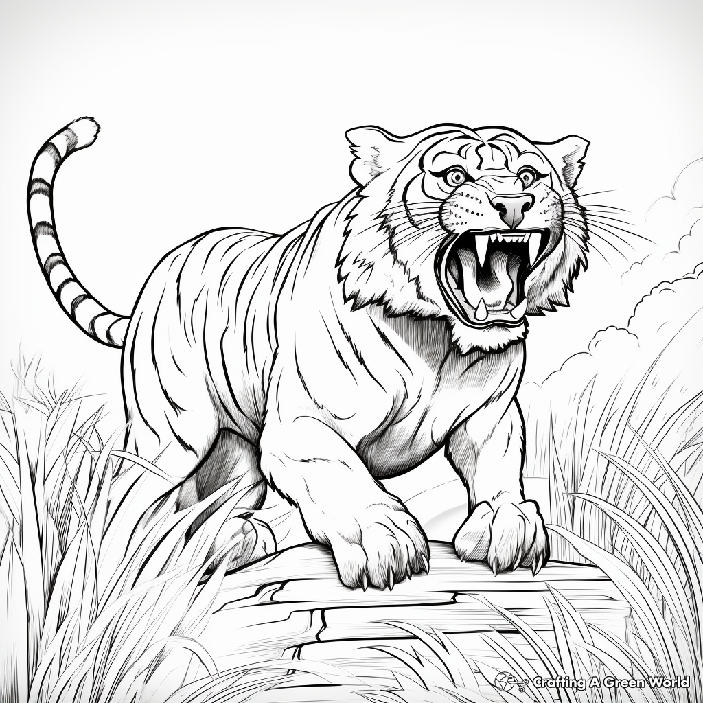 Roaring Tiger: Vibrant Action Scene Coloring Pages 1