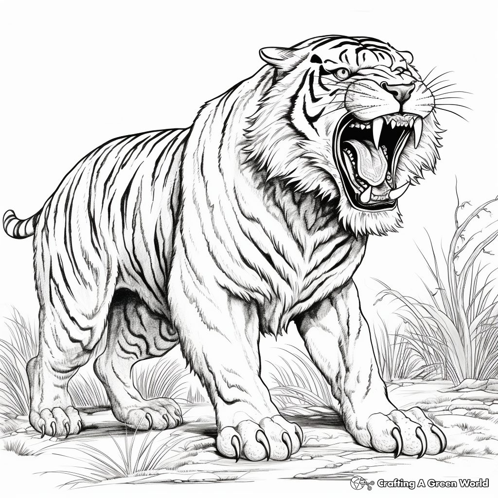 Roaring Tiger: Vibrant Action Scene Coloring Pages 2