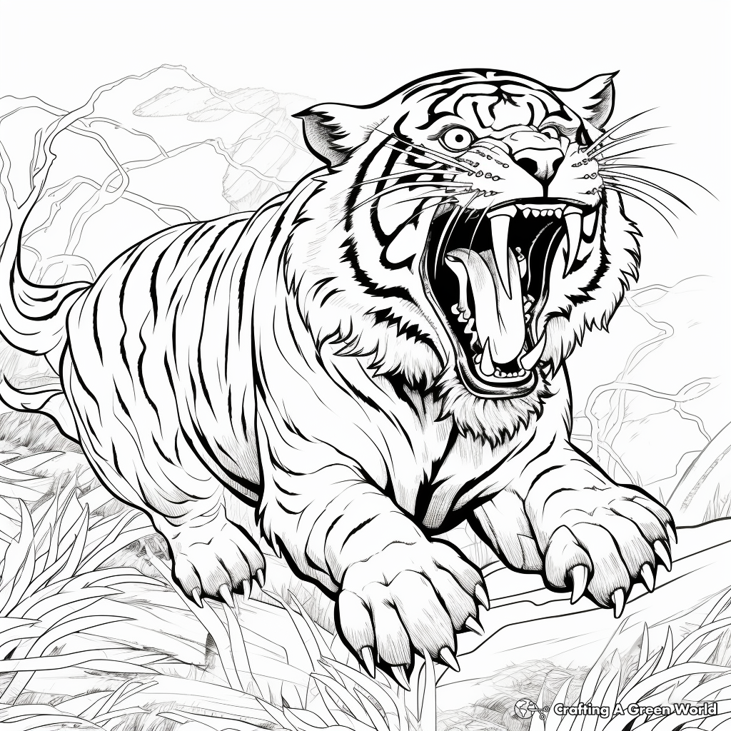 Roaring Tiger: Vibrant Action Scene Coloring Pages 3