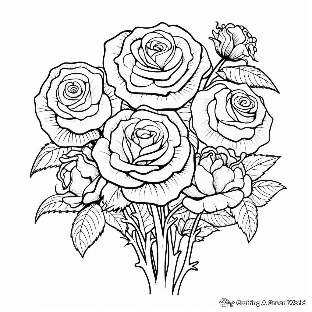 Rose Bouquet Coloring Pages: Collection of Different Roses 1