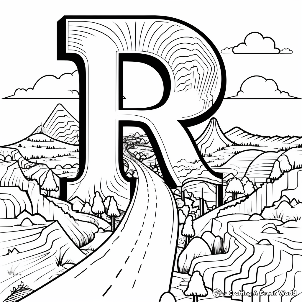 Route with Letter R Poster Coloring Page 2