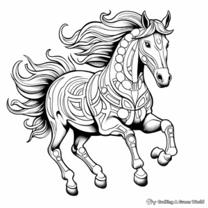 Running Horse Mandala Coloring Pages: Action Scenes 1