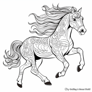 Running Horse Mandala Coloring Pages: Action Scenes 2