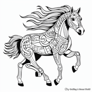 Running Horse Mandala Coloring Pages: Action Scenes 4
