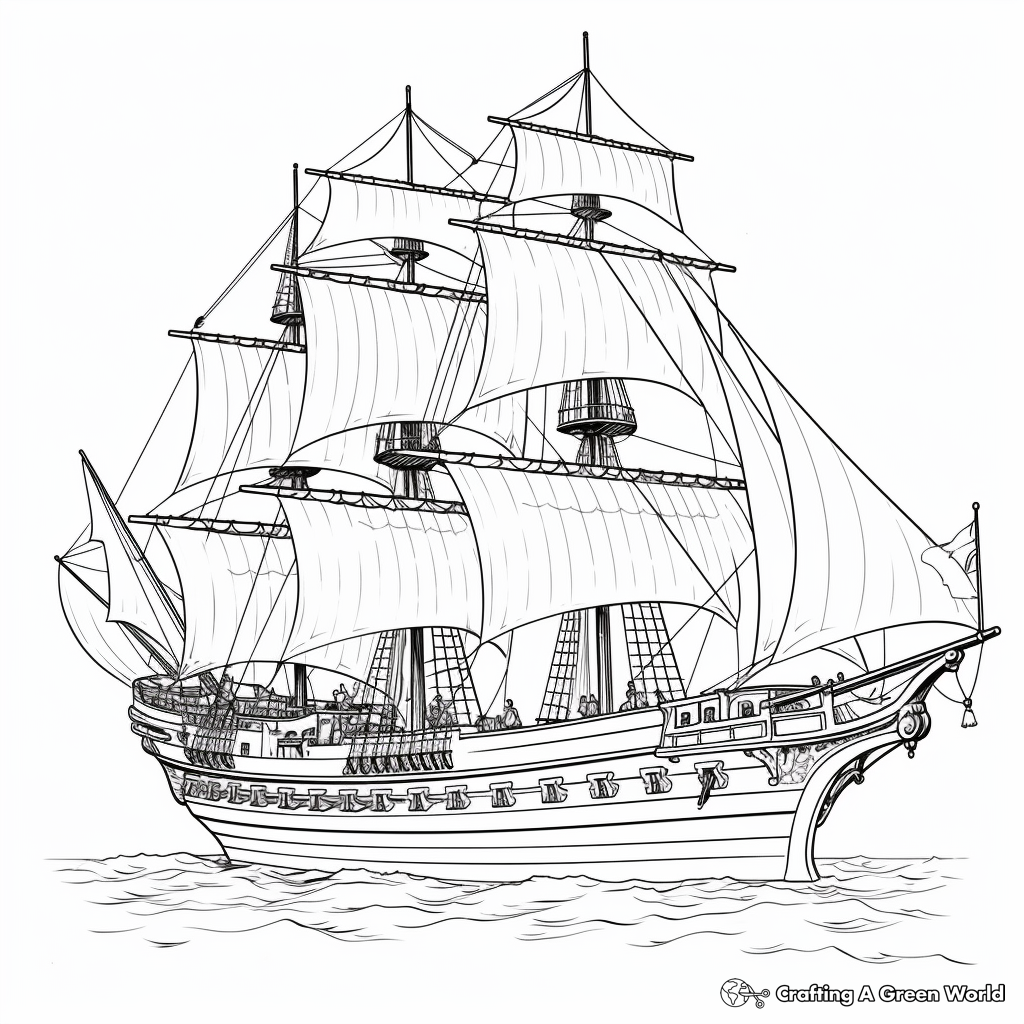 Sailing High Seas Pirate Ship Coloring Pages 1