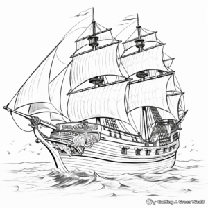Sailing High Seas Pirate Ship Coloring Pages 2