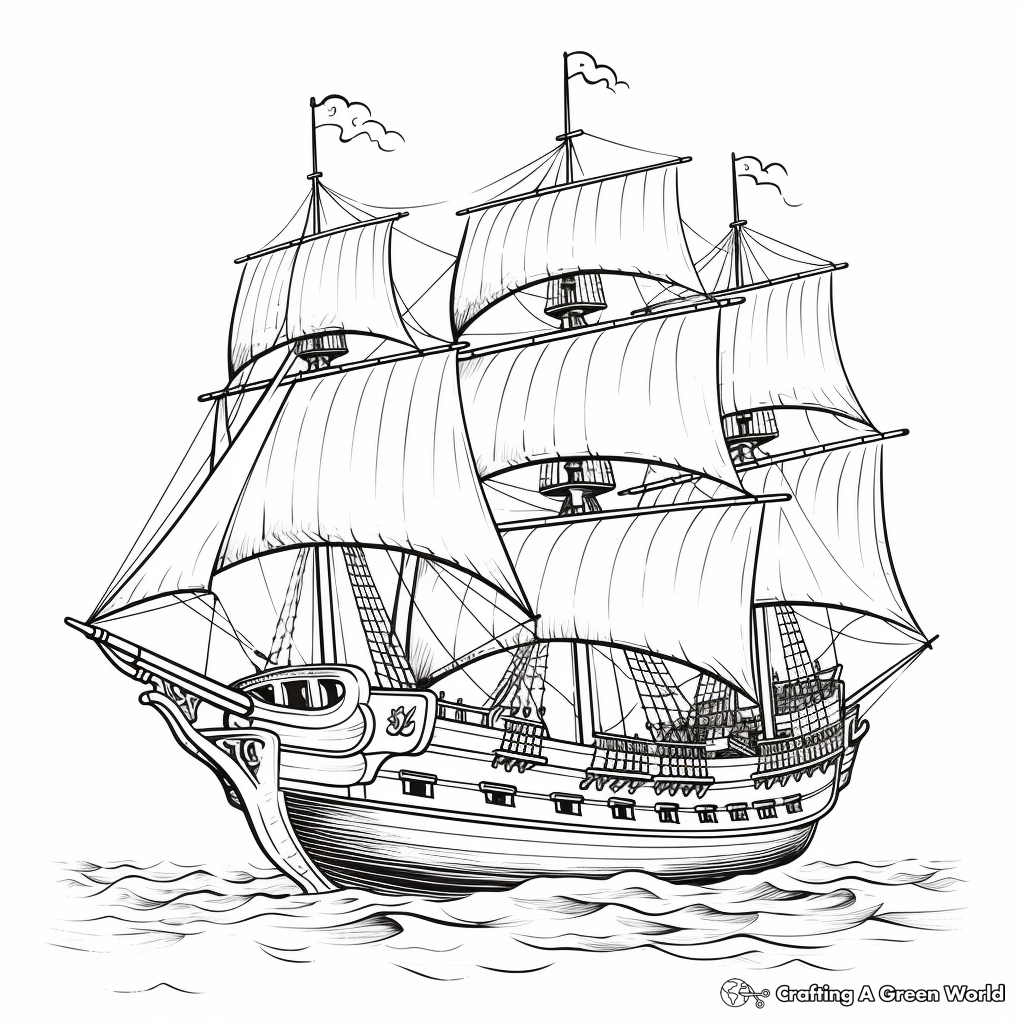 Sailing High Seas Pirate Ship Coloring Pages 3