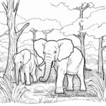 Scenic Jungle Scene with African Elephants Coloring Pages 2