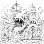 Sea Monster Battle: Epic Scene Coloring Pages 2