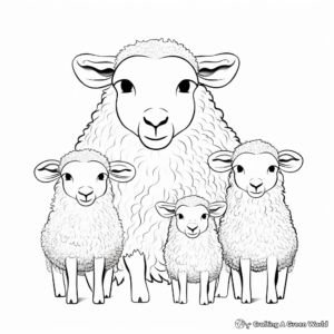 Sheep Family Coloring Pages: Ram, Ewe, and Lamb 1